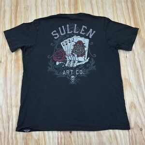 Sullen Shirt Mens 2XL Fitted Black Artist Series Skull Rose Cards Tattoo Art